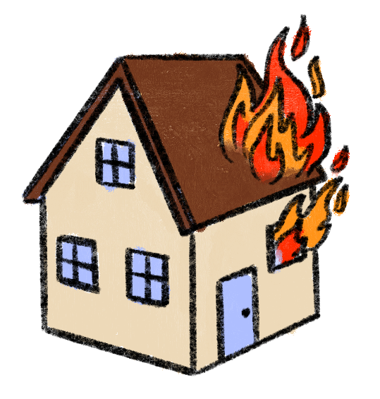House on fire, illustrating the insurance analogy