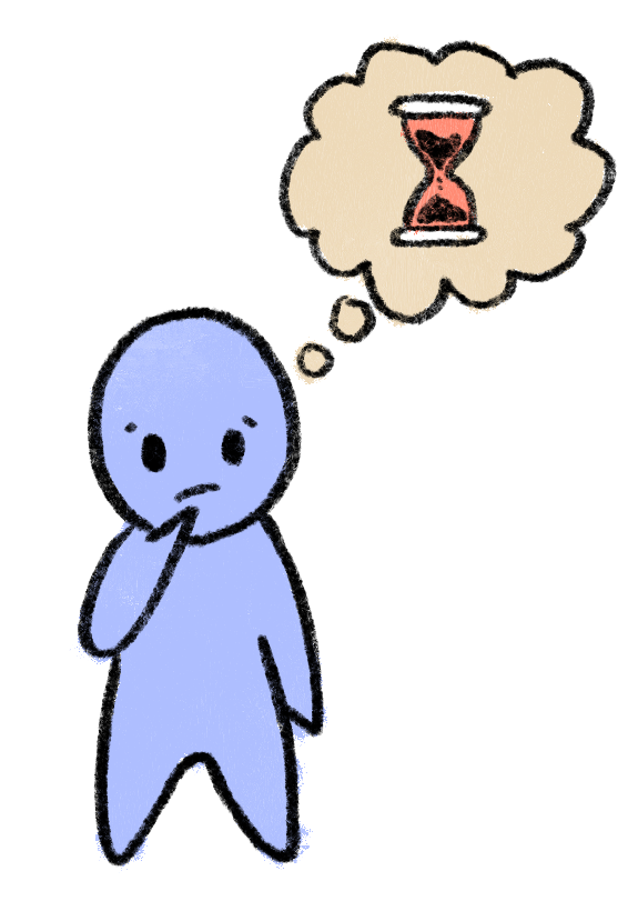 Figure anxiously thinking about an hourglass